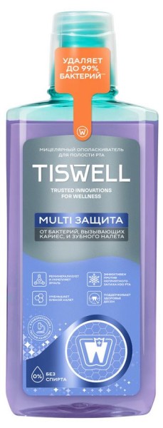 Изображение товара Ополаскиватель для полости рта Tiswell мицеллярный MULTI ЗАЩИТА 500мл Ополаскиватель для полости рта Tiswell мицеллярный MULTI ЗАЩИТА 500мл фотография